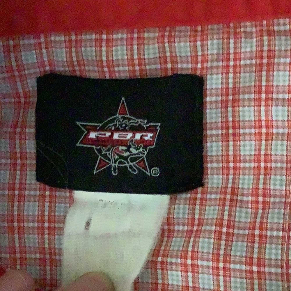 Wrangler Large Tall Red White Plaid PBR Professional Bull Riders Shirt - Picture 5 of 9